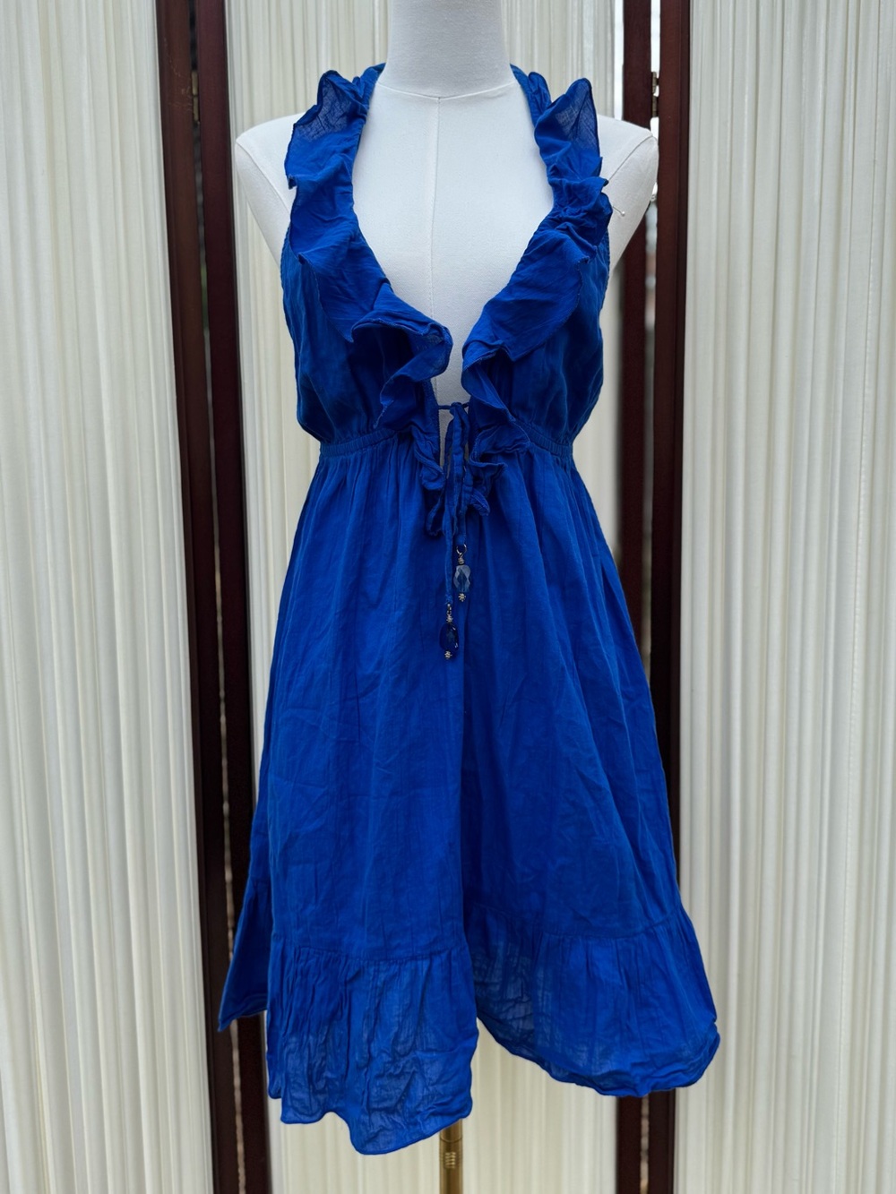 Vintage Ralph Lauren Y2K Blue Cotton Gauze Halter Dress